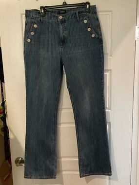 Curve appeal Blue Pinstriped Bootcut Jeans with Sailor Buttons